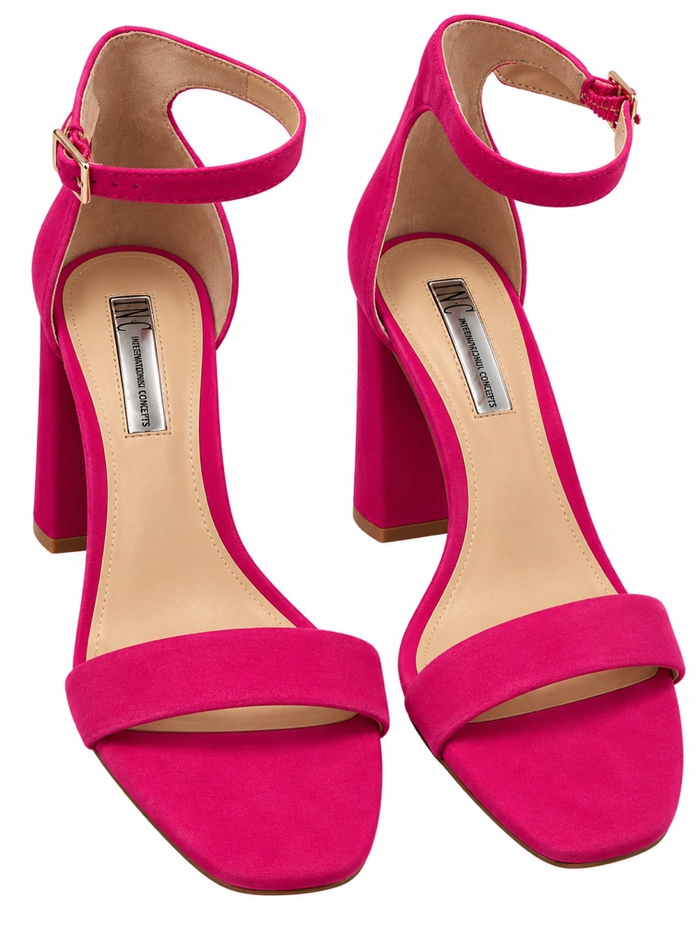 INC Women's Ankle-Strap Block Heel Sandals in Hot Pink